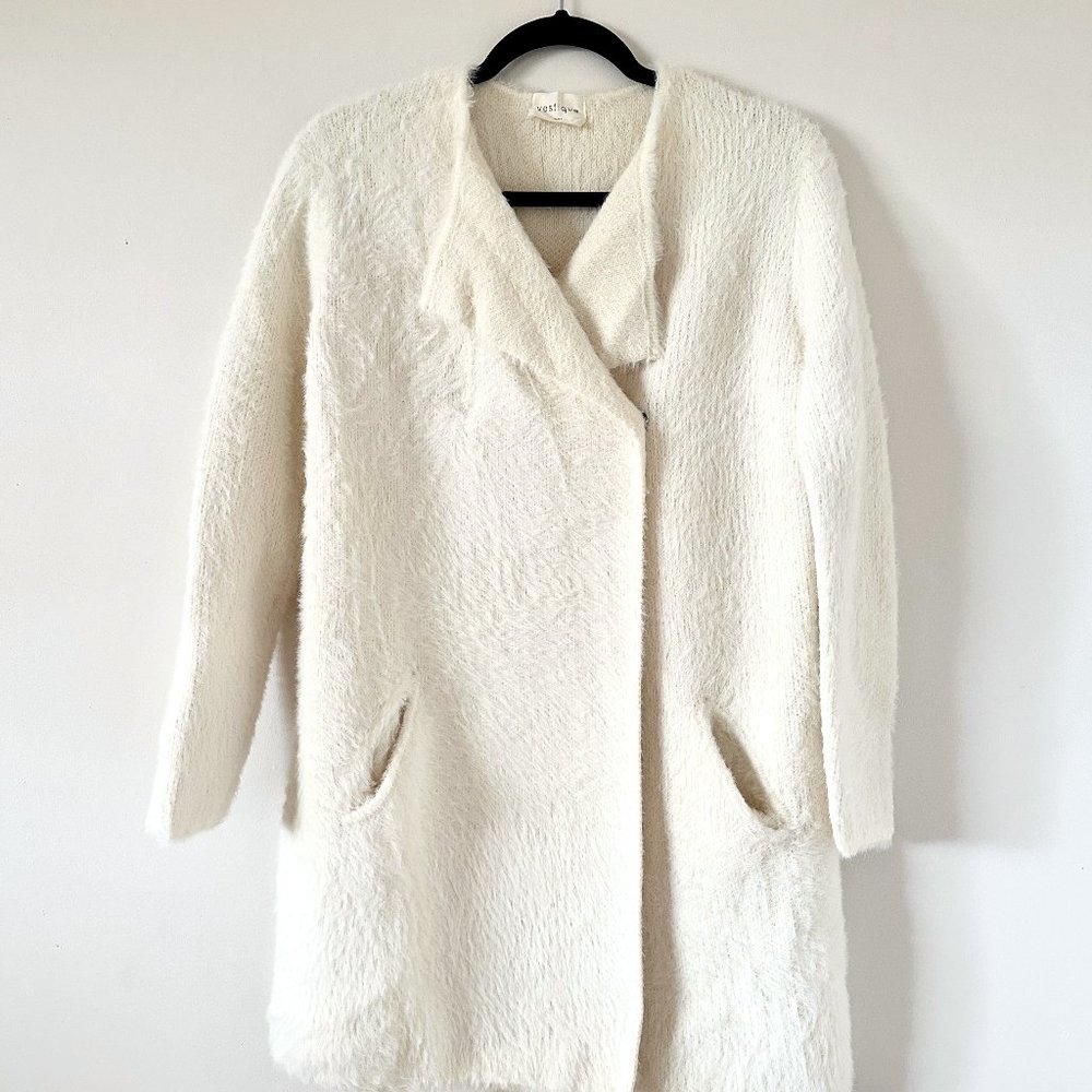 Vestique cream colored, long shawl cardigan size Small